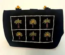 Tianni linen black palm tree handbag in great condition snap button in middle