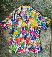 Flamingo Vintage Y2K Cheryl Tiegs Florida  tropical button down shirt, size 12