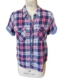 Faherty Women’s Red & Blue Plaid Short Sleeve Button-Up Shirt Size Small