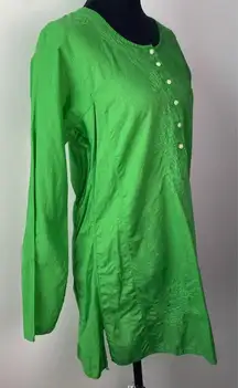 J.Crew Vintage Long Sleeve Embroidered Tunic Top Swim Coverup Green Sz SM