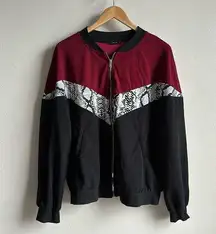 SHEIN crew neck zip up jacket maroon snake black colorblock size 2x