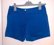 WHBM indigo high sheen satin shorts cuffed 4