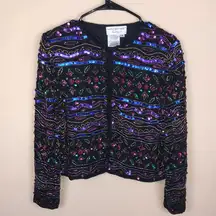 VTG Papell Boutique Evening Women’s Silk Beaded Sequin Jacket Cardigan