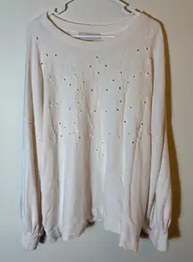 LOFT PLUS Embroidered Eyelet‎ White Sweatshirt Pullover Lightweight Size 24/26