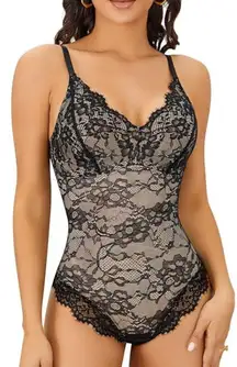 Gotoly Women's Bodysuit Lace Shapewear Deep V-Neck Jumpsuits Tummy Control Waist Trainer Sleeveless Camisole Body Shaper