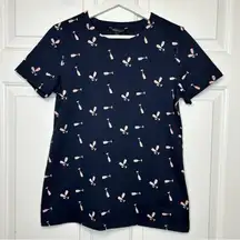 Banana Republic NWT T Shirt‎ Champagne Print Navy Blue Size S
