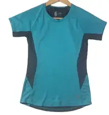 Second Skin Blue & Gray Striped Short Sleeve Training Top