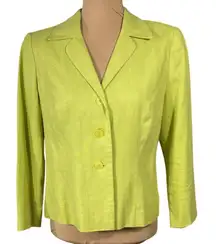 Coldwater Creek Linen Blend Jacket Y2K Chartrusse Size 8P Petite