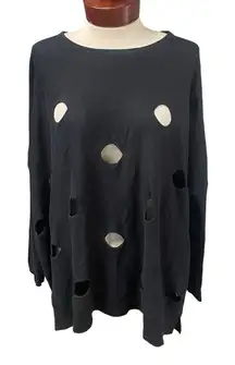 Planet by Lauren G Cut Up Black Top One Size Long Sleeve Pima Cotton Modal