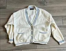 Cider White and Blue Cardigan Sweater V-Neck Classic