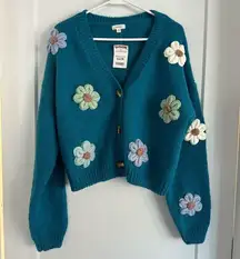 Blue Cardigan with Flowers