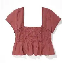 Large  cropped embroidered babydoll top