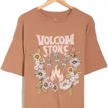 Volcom Brown Tee with Floral Skeleton Design