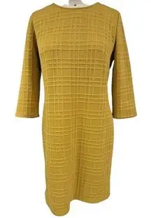 Sharagano mustard yellow 3D Poly Spandex Stretch dress zipper back Sz 14