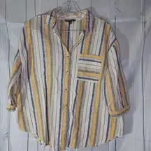 Unique Spectrum 3/4 sleeve100% cotton casual button-down striped shirt