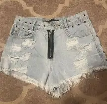 Zara light wash distressed cut off denim shorts size 4 zipper detail