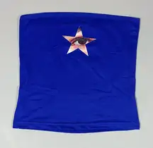 Blue Neon Eye Star Graphic Tube Top Shirt Blouse Tee Size S 👁️💙✨