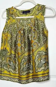 JONES NEW‎ YORK Yellow Scarf Print Sleeveless Blouse Size Petite Small