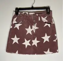 ALTAR’D STATE Red White Star Corduroy Mini Skirt Raw Hem Western Boho Size Small