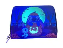 Disney Loungefly Stitch Halloween Glow In Dark Wallet Zip Around Compact NWT