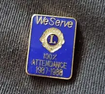 VTG‎ Lions Club 100% Attendance Lapel Hat Pin 1987 1988 We Serve Enamel B…