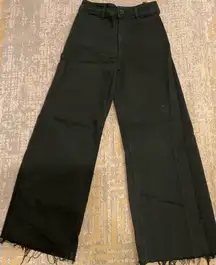 Zara Wide Leg Jeans Women Sz 4 Black High Rise Frayed Hem