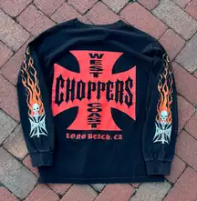 Vintage Y2K West Coast Choppers Long Sleeve Flame Hit Long Beach CFL Tee Skull