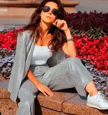 ZARA SEQUIN HIGH WAIST WIDE LEG CULOTTES PANTS SILVER SIZE XS NEW