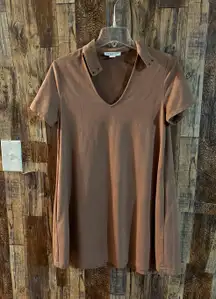 Short Sleeve Tunic Dress Faux Suede Mauve Pink Mock Tie Neck Size S