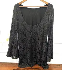 ELAN Women’s Black Lace Scoop Neck Bell Sleeve Top Size L