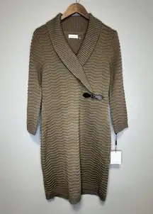 Calvin Klein Dress Women's Size Large Taupe Wavy Knit Side Buckle NEW WITH TAGS!