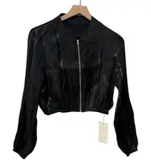 Halara Womens Cropped Zip Up Lightweight Bomber Jacket XS Black Shimmer