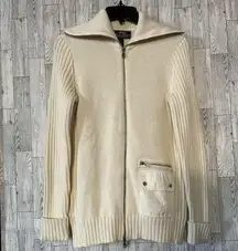 LRL Lauren Active Ralph Lauren Women Beige Cable Knit Sweater Full Zip Small