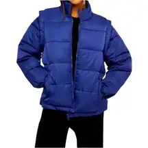 NWT WeWoreWhat Revolve Zip Off Sleeve Boxy Puffer Jacket Coat Navy Blue Small