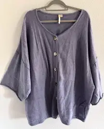 J. Jill Sweater Womens 4XL Plus Purple Cotton Cashmere Cardigan Chunky Preppy