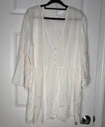SUMMERSALT Woman’s Viscose White/Tan Dot Bell Sleeved Peplum Top Size L