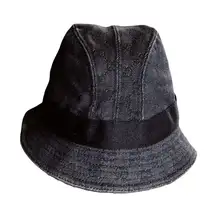 Authentic Gucci Bucket Hat GG Monogram Vintage Black Canvas size M