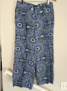 Banana Republic Wide Leg Pants Linen Blue Print Floral Summer Flower Power 70s