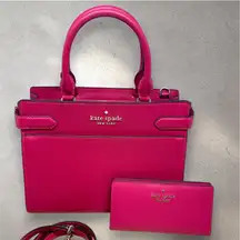 ☀️Kate Spade Staci Satchel & Wallet - Pink Ruby