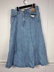 NWT Levi’s Denim Paneled Cotton Blue Midi Fit and Flare Skirt 30 Cottagecore