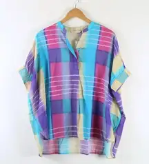 NWT Soft Surroundings Painterly Plaid Oversized Short Sleeve Top