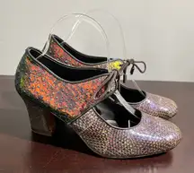 Koko Italian Tango Shoe Snake & Metallic Lace Up Heels Shoes Size 39