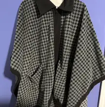 Women’s  Houndstooth Black and Gray Jacket LeModa  One Size Soft Cozy Poncho