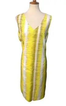 Larry Levine yellow white and beige print sheath dress fully lined