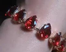 Faceted Red Glass Tennis Goldtone Brass Bracelet (7.5 to 9.5 Inch)