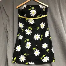 Chadwicks, 16 strapless black daisy print dress with yellow/white ribbon at bust