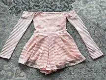 Lucy In The Sky Off Shoulder Long Sleeve Lace Up Romper Pink Small