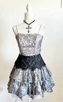 Vintage Cupcake Dress Tiered Tulle Party Prom Y2K Goth Coquette Retro Gray XS