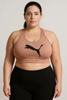 PUMA Halter Neck Sports Bra - Size XL - Rose Gold Pink Logo Athletic NWT