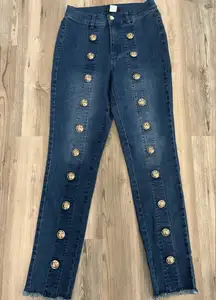 VENUS Dark Blue Straight Leg Jeans with Gold Button Detail Size 6 NWOT